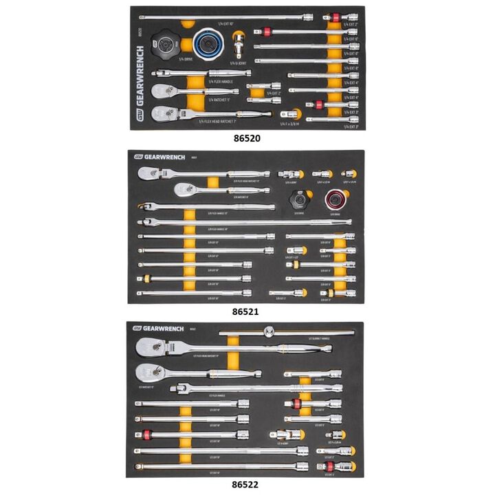GEARWRENCH 16 Piece 1/2 Inch, 21 Piece 3/8 Inch, 18 Piece 1/4 Inch Ratchet and Drive Set Bundle, large image number 1