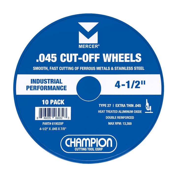 Champion Cutting Tool Mercer 4-1/2 Inch Type 27 Aluminum Oxide Cut-Off Wheel 10 Pieces, large image number 1