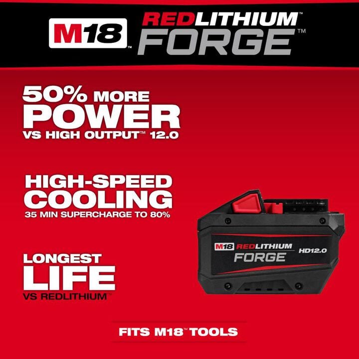 Milwaukee M18 REDLITHIUM FORGE HD 18V 12Ah Lithium Ion Power Tool Battery Pack with Fuel Indicator, large image number 1
