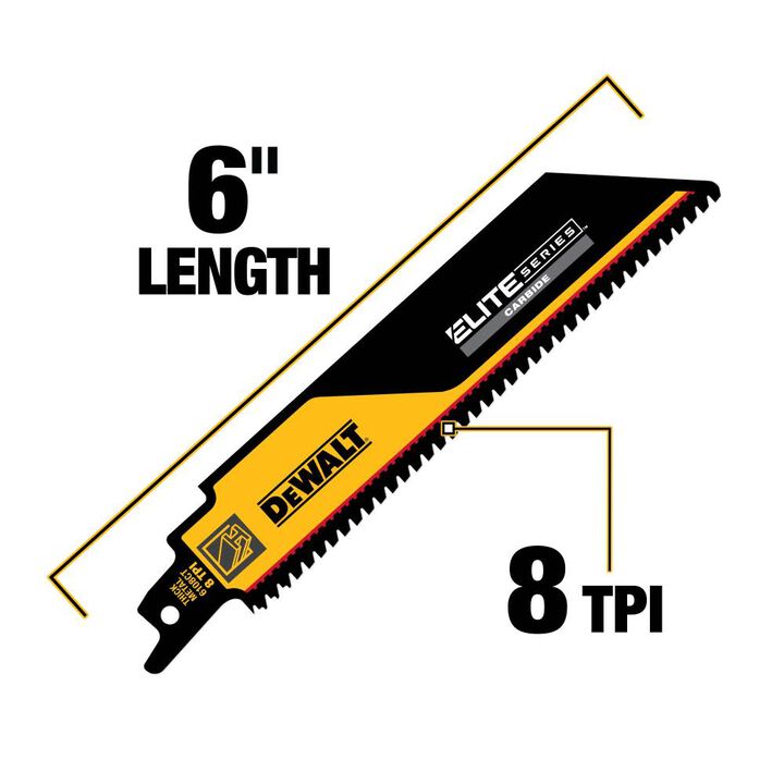 DEWALT ELITE SERIES Reciprocating Saw Blade 3pk Carbide Tipped 6in 8 TPI Metal Cutting, large image number 8