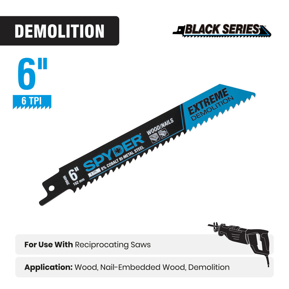 Spyder 6 Inch 6 TPI Bi-Metal Demolition Reciprocating Saw Blade, large image number 4