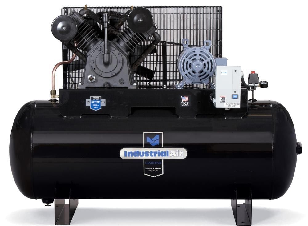 Industrial Air Compressor 10 HP Three Phase 230V 120 Gallon Horizontal Two Stage, large image number 1