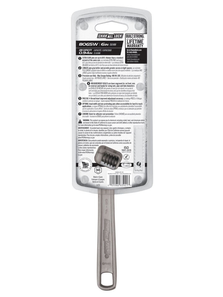 Channellock 6 Inch Vanadium Steel Extra Slim Jaw Adjustable Wrench, large image number 4