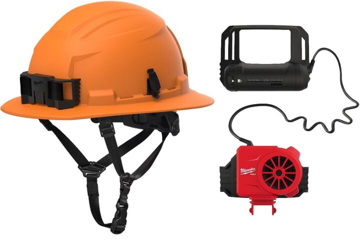 Milwaukee BOLT Full Brim Safety Helmet Type 2 Class E & USB Cooling Fan Orange