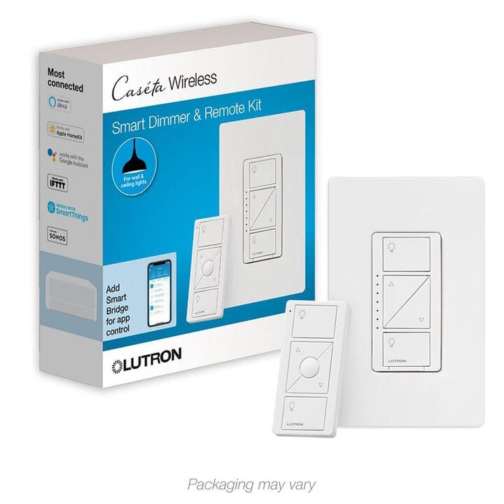 Lutron Caseta 120V 150W 1.25A Gloss White Original Smart Dimmer Switch, large image number 2