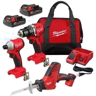 Milwaukee M18 3 Tool Cordless Combo Kit Bundle