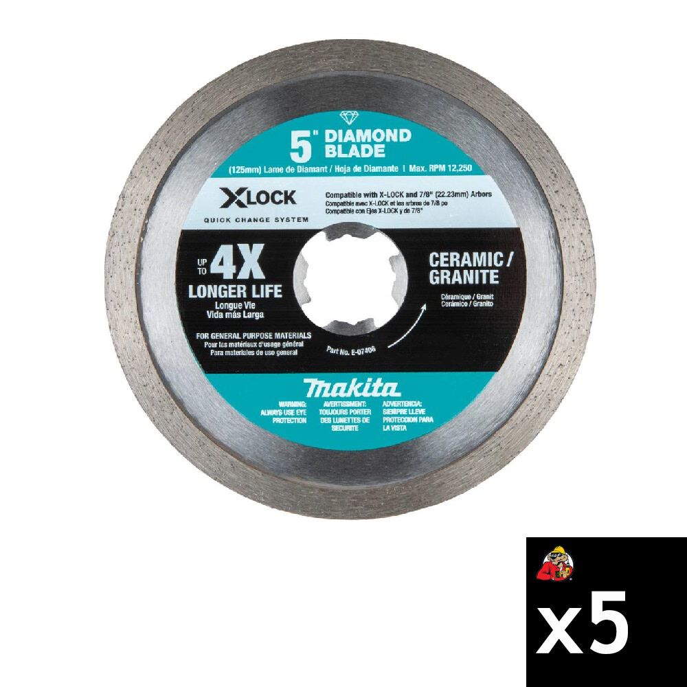 Makita Promotional X-LOCK 5 Inch Continuous Rim Diamond Blade for Ceramic and Granite Cutting Bundle 5 Pieces, large image number 1