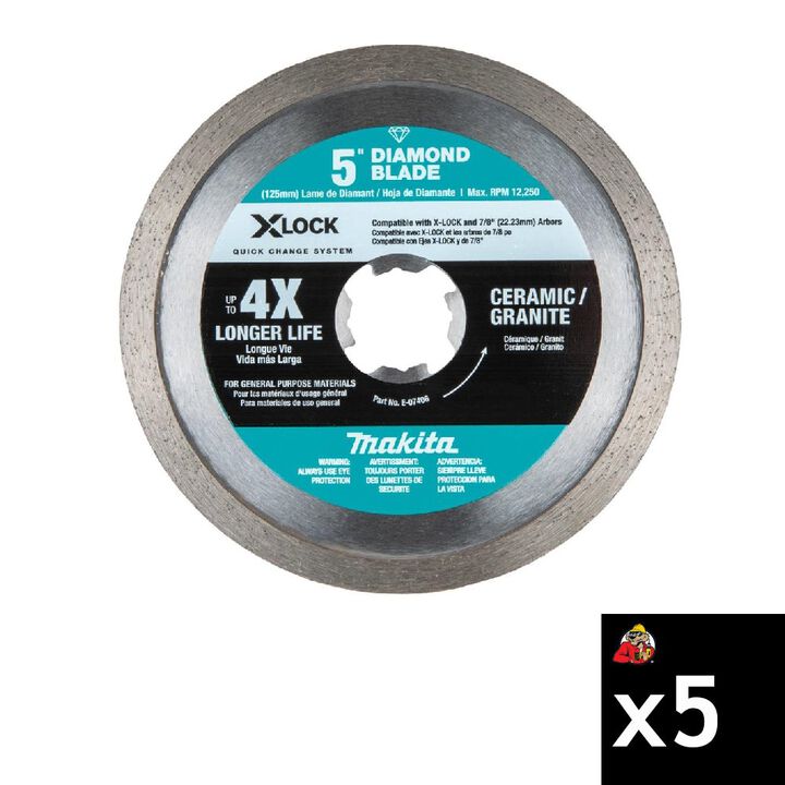 Makita Promotional X-LOCK 5 Inch Continuous Rim Diamond Blade for Ceramic and Granite Cutting Bundle 5 Pieces