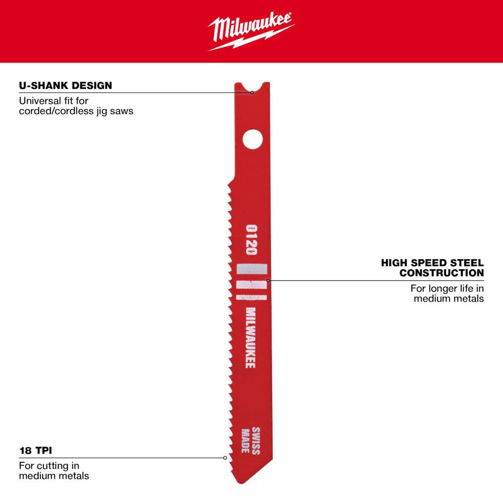 Milwaukee 2-3/4 in. 18 TPI High Speed Steel Jig Saw Blade 5PK, large image number 4