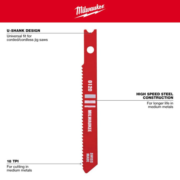 Milwaukee 2-3/4 in. 18 TPI High Speed Steel Jig Saw Blade 5PK, large image number 3