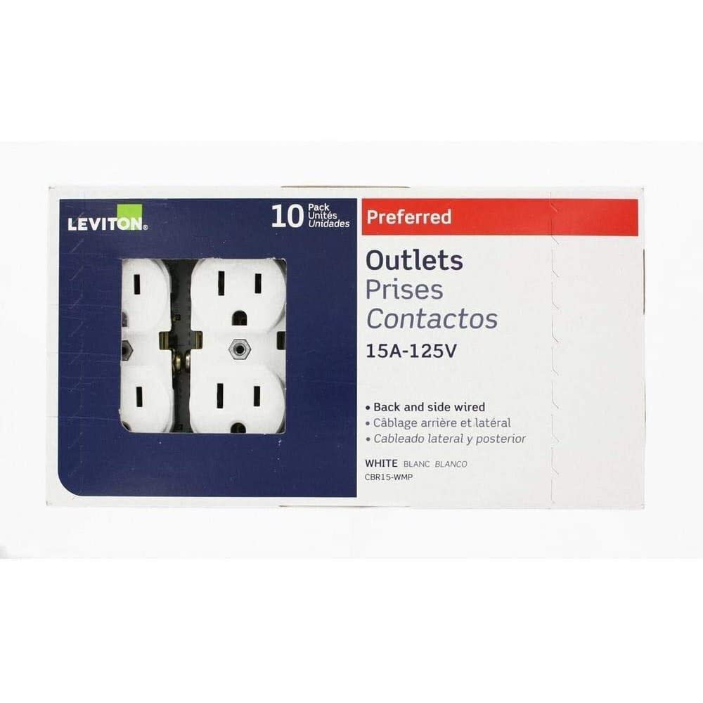 Leviton 15A 125V White Indented Face Duplex Receptacle Outlet 10pk, large image number 2