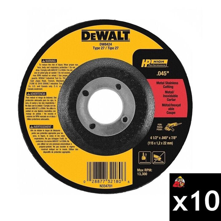 DEWALT 4-1/2 Inch x 0.045 Inch Type 27 Cut-Off Wheel Bundle, 10 Pieces, large image number 0
