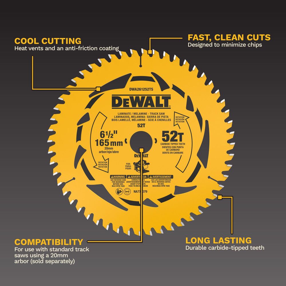 DEWALT 6-1/2 Inch 52T Laminate and Melamine Track Saw Blade, large image number 2