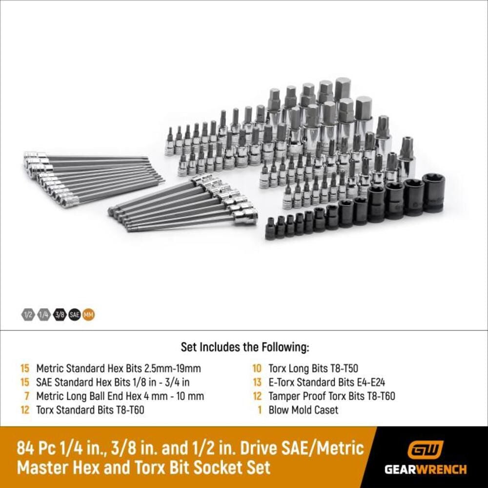 GEARWRENCH Master SAE/Metric and TORX Bit Socket Set 84 pc 1/4 3/8 & 1/2 In. Drive, large image number 3