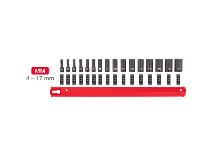 Tekton 1/4 Inch Semi-Deep 6 Point Impact Sockets, Rail, 4-17 mm, 16 Pieces, large image number 1