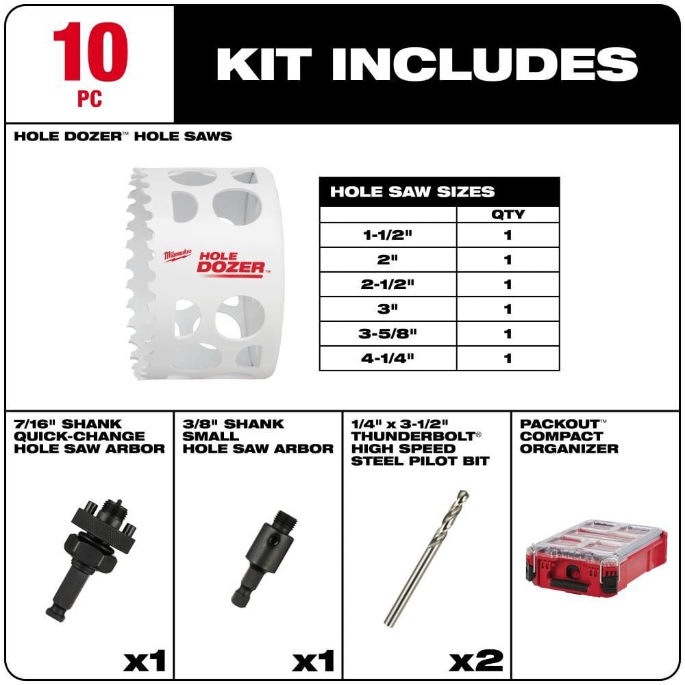 Milwaukee HOLE DOZER Bi-Metal Hole Saw Kit with PACKOUT Compact Organizer - 10PC, large image number 2