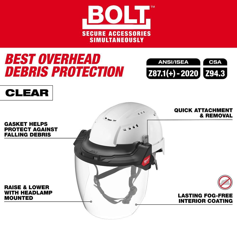 Milwaukee BOLT Gasketed Full Face Shield - Clear Dual Coat Lens (Compatible with BOLT Safety Helmets & BOLT Hard Hats), large image number 4