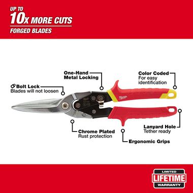 Milwaukee Long Cut Straight Aviation Snips, large image number 1