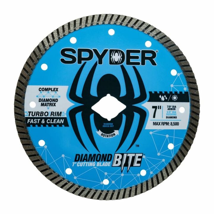 Spyder 7 Inch Wet/Dry Turbo Rim Diamond Blade for Angle Grinders, Tile