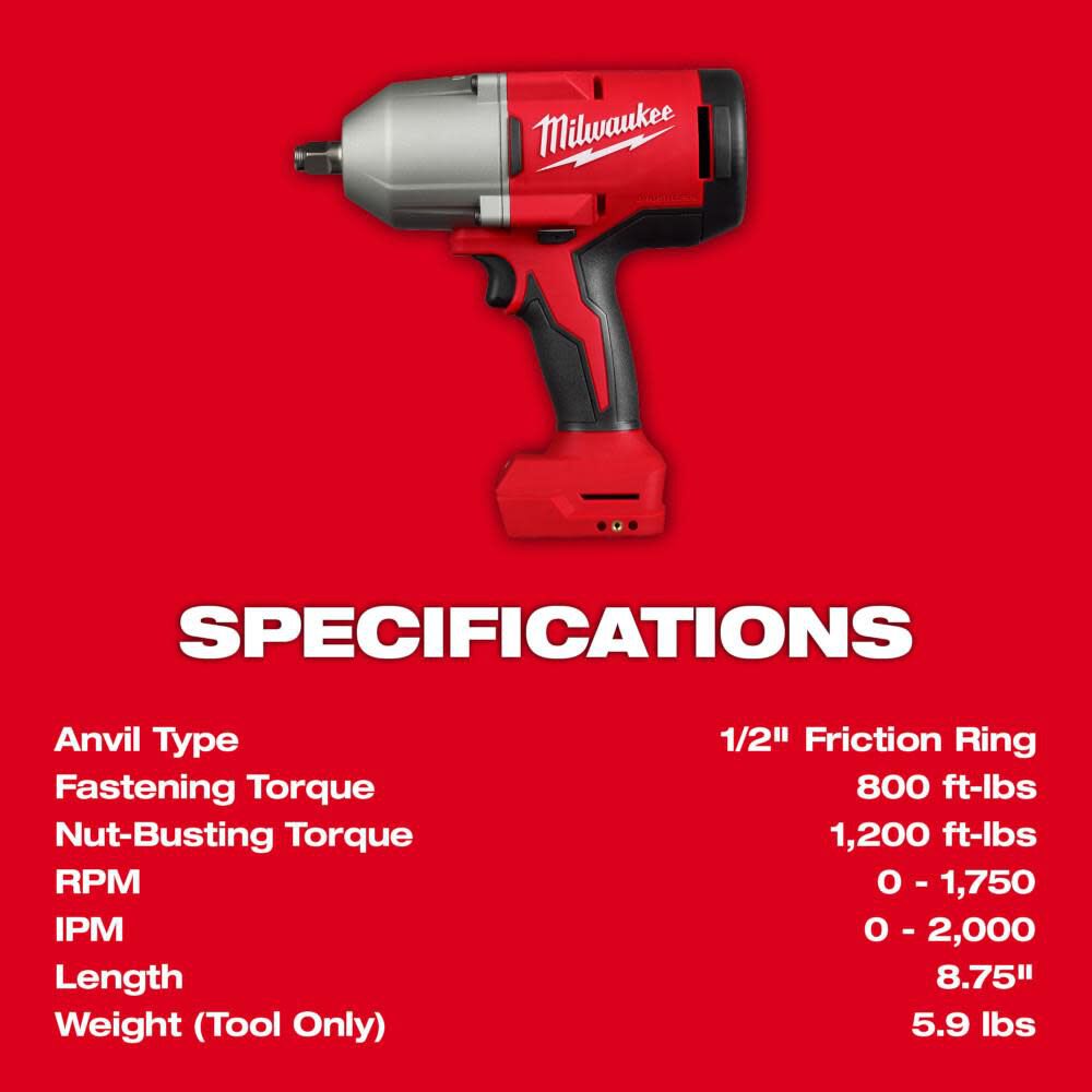 Milwaukee M18 Brushless 1/2 in High Torque Impact Wrench with Friction Ring (Bare Tool), large image number 3