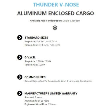 Legend Premium Trailers 6 x 11ft Thunder Series Aluminum V-Nose Enclosed Cargo Trailer, large image number 6