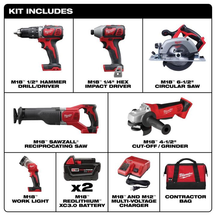 Milwaukee M18 Cordless Lithium-Ion 6-Tool Combo Kit, large image number 1