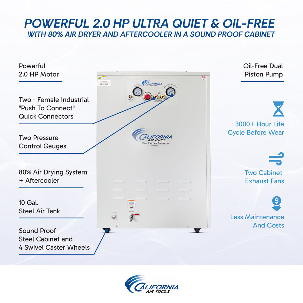 California Air Tools 2 HP 10-Gallon Compressor with Dryer Cabinet, large image number 11