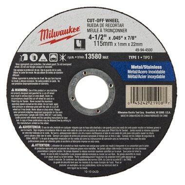 Milwaukee 4-1/2 x .045 x 7/8 Type 1 Grinding Wheel