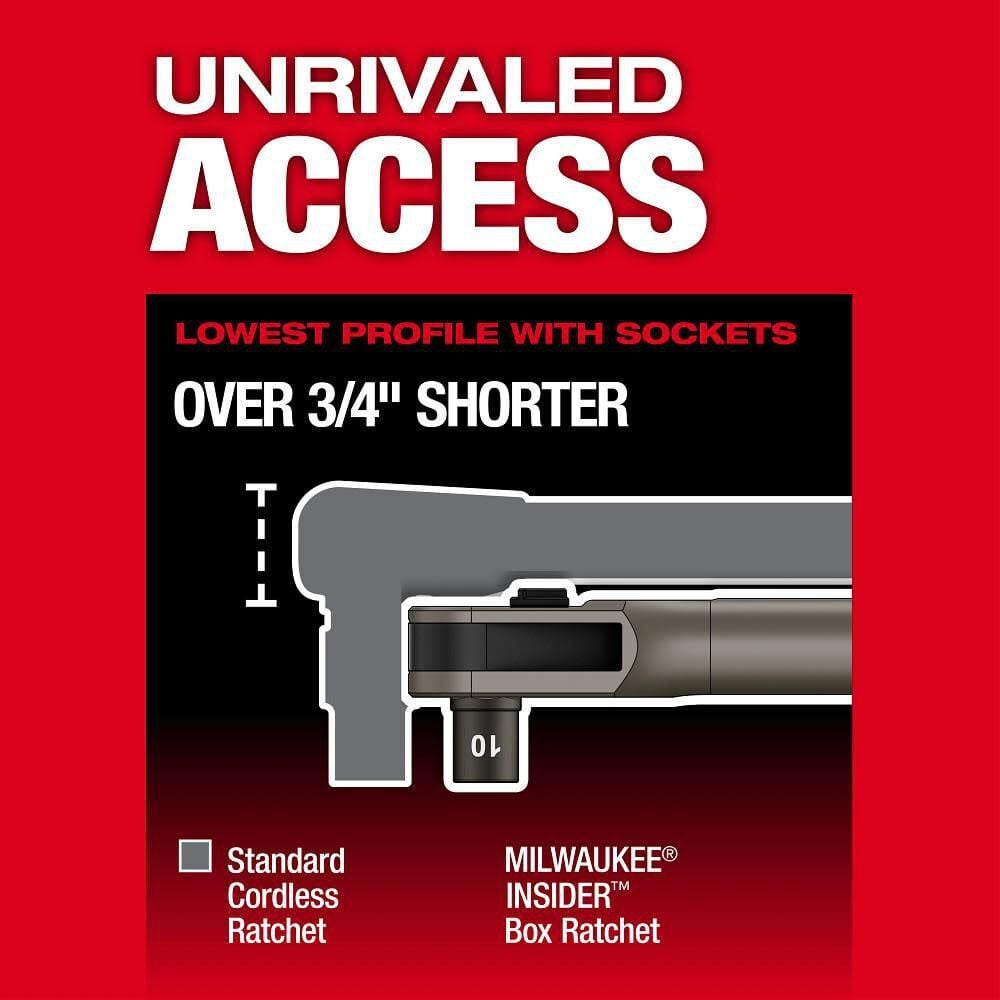 Milwaukee M12 Insider Extended Reach Ratchet (Bare Tool), 8 Piece Socket SAE Set Bundle, large image number 8