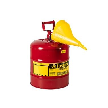 Justrite 5 Gal Steel Safety Red Gas Can Type I with Funnel & Flame Arrester