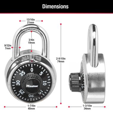 Master Lock 1.875-in Chrome with Black Dial Steel Shackle Combination Padlock, large image number 5