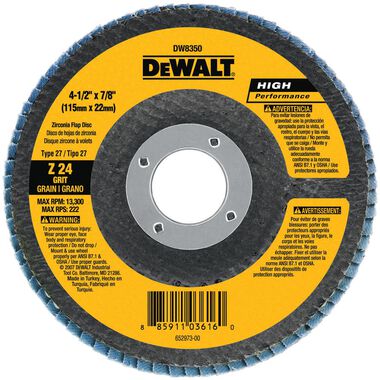 DEWALT 4 In. X5/ 8 In. 80 Grit Zirconia Flap Disc, large image number 0