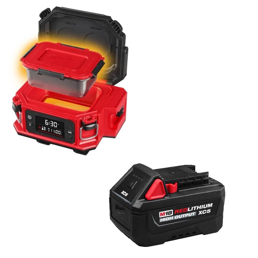Milwaukee M18 Jobsite Lunch Warmer (Bare Tool) with PACKOUT Compatibility and REDLITHIUM HIGH OUTPUT XC5 Battery Bundle, large image number 1