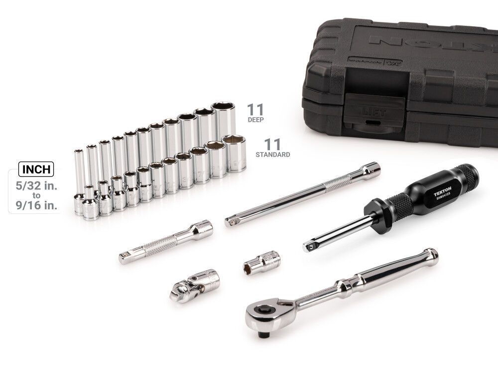Tekton 1/4 Inch 6 Point Socket and Ratchet Set Case, 28 Pieces (5/32-9/16 Inch), large image number 2