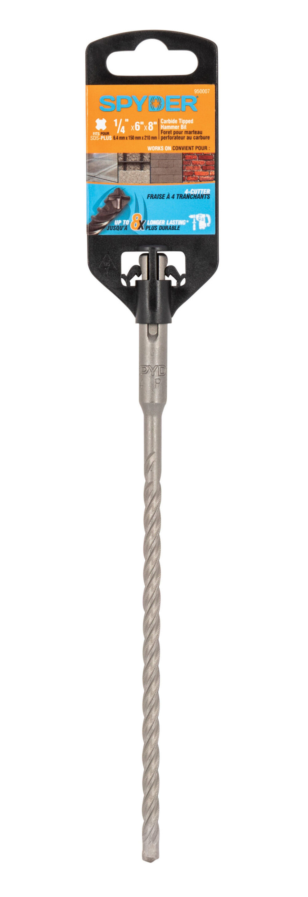 Spyder 1/4 Inch x 8 Inch SDS-Plus 4-Cutter Carbide-Tip Rotary Hammer Drill Bit, large image number 8