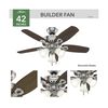 Hunter Fan Builder Ceiling Fan 42in Brushed Nickel Brazilian Cherry, small