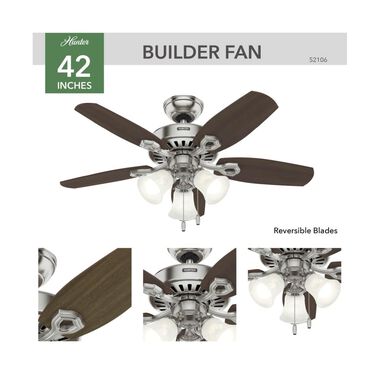 Hunter Fan Builder Ceiling Fan 42in Brushed Nickel Brazilian Cherry, large image number 2