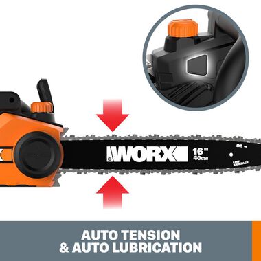 Worx 16 in. 15 amp Chainsaw Tool-free Tensioning and Chain Brake, large image number 3