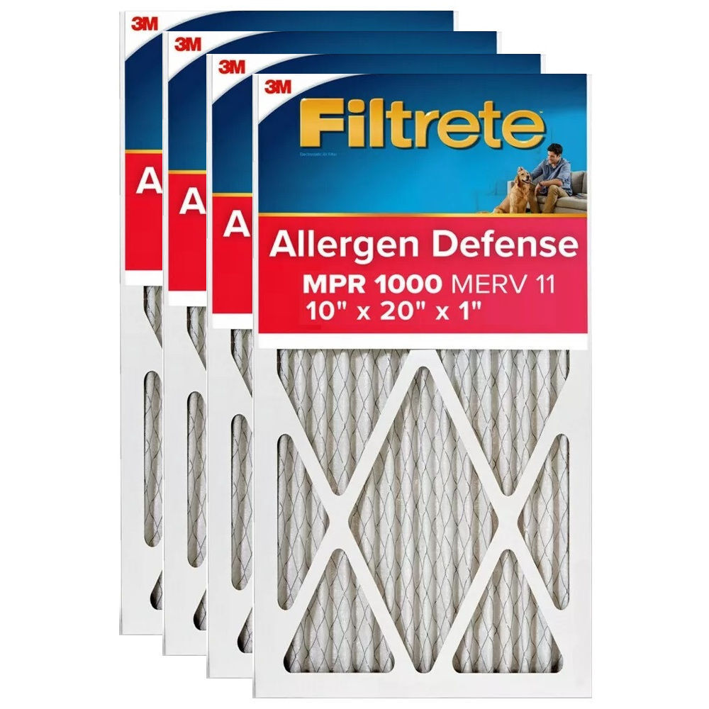 3M Filtrete 10 x 20 x 1-Inch 1000 MPR MERV 11 Allergen Defense Furnace Air Filter, 4-Pack - 49711-4 Pack