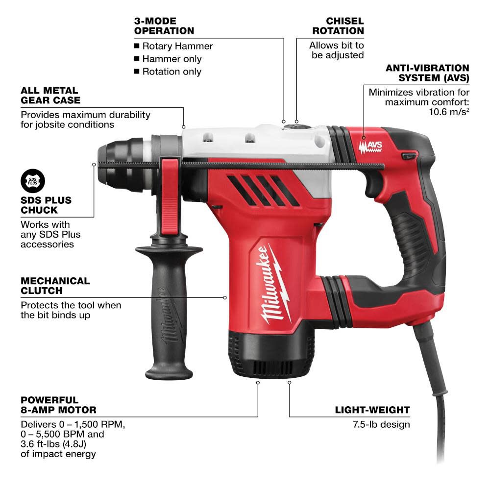 thumbnail image 2 of Milwaukee 5268-21 1-1/8" SDS Plus Rotary Hammer Kit – Seller Refurbished 2 of 5