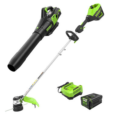 Greenworks 80V String Trimmer & Axial Blower Combo Kit with 2.5Ah Rapid Charger