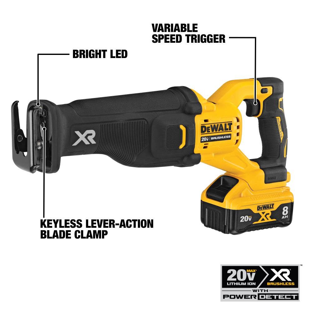 DEWALT 20V MAX XR Reciprocating Saw Power Detect Brushless Bare