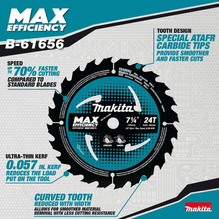 Makita 7-1/4in 24T Carbide-Tipped Ultra-Thin Kerf Framing Blade 10/pk, large image number 2