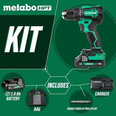 Metabo HPT 18V MultiVolt Cordless Brushless Hammer Drill Kit (2 x 2.0Ah), large image number 1