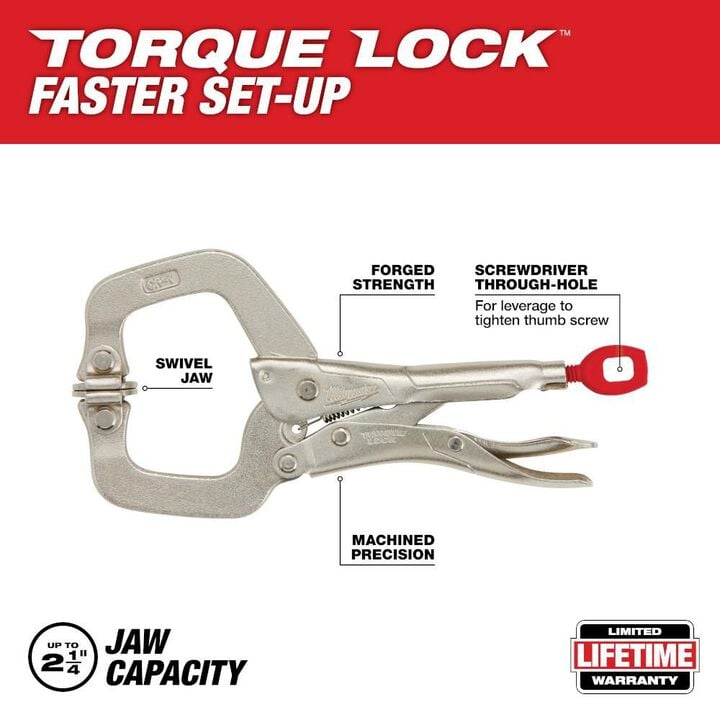Milwaukee 6 Inch TORQUE LOCK Locking C-Clamp With Swivel Jaws, large image number 1