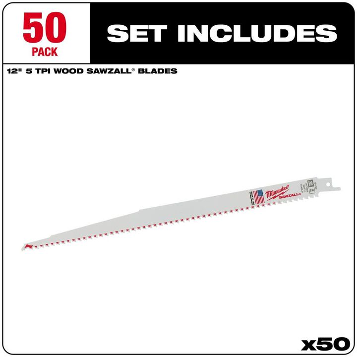 Milwaukee 12 in. 5 TPI SAWZALL Blades (50 Pack), large image number 1