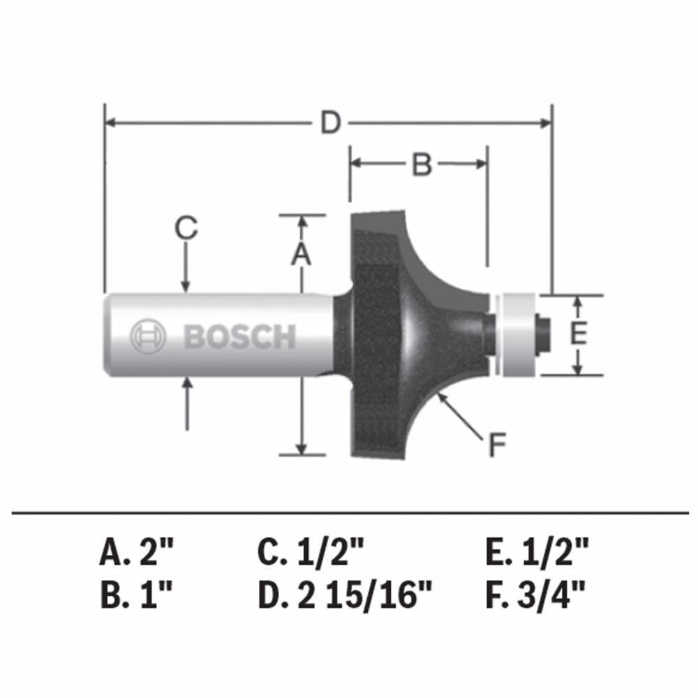 Bosch 3/4in x 1in Carbide Tipped Roundover Router Bit, large image number 5