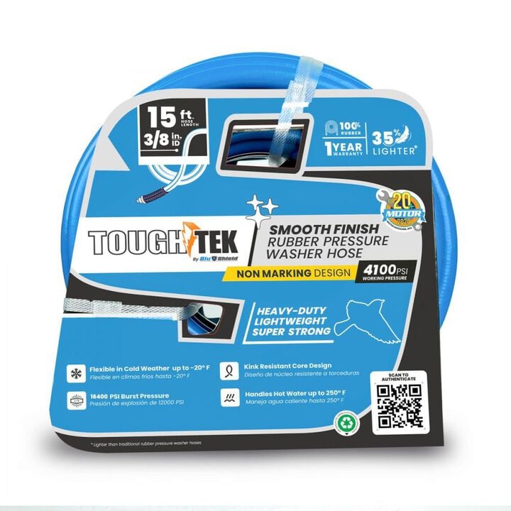 BluBird Tough-Tek 3/8 Inch x 15 Ft. 4000 PSI Rubber Pressure Washing Hose