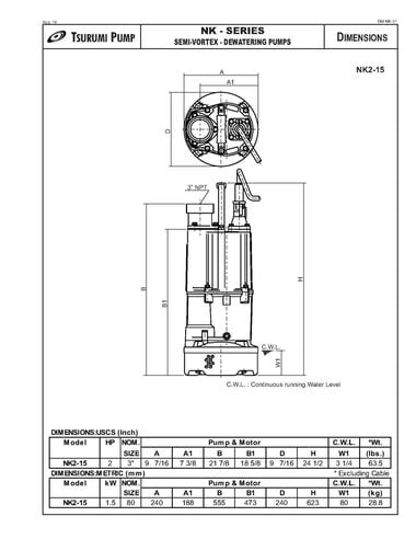 Tsurumi NK2-15 Electric Single Phase Dewatering Pump, large image number 1