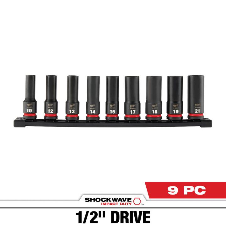 Milwaukee Promotional 9PC SHOCKWAVE Impact Duty 1/2" Drive Metric Deep 6 Point Socket Set, large image number 1